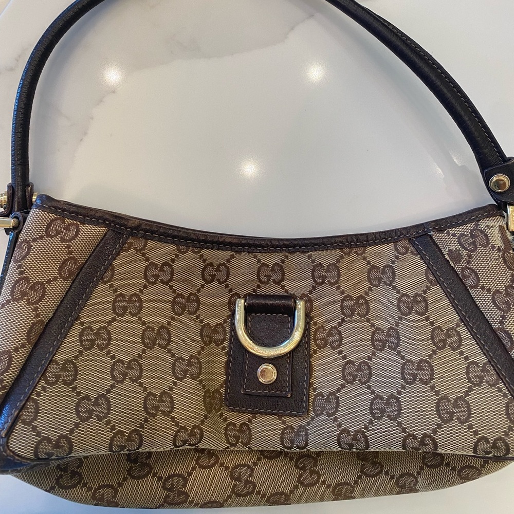 Gucci Beige GG Canvas and Leather Abbey D-Ring Pochette Bag